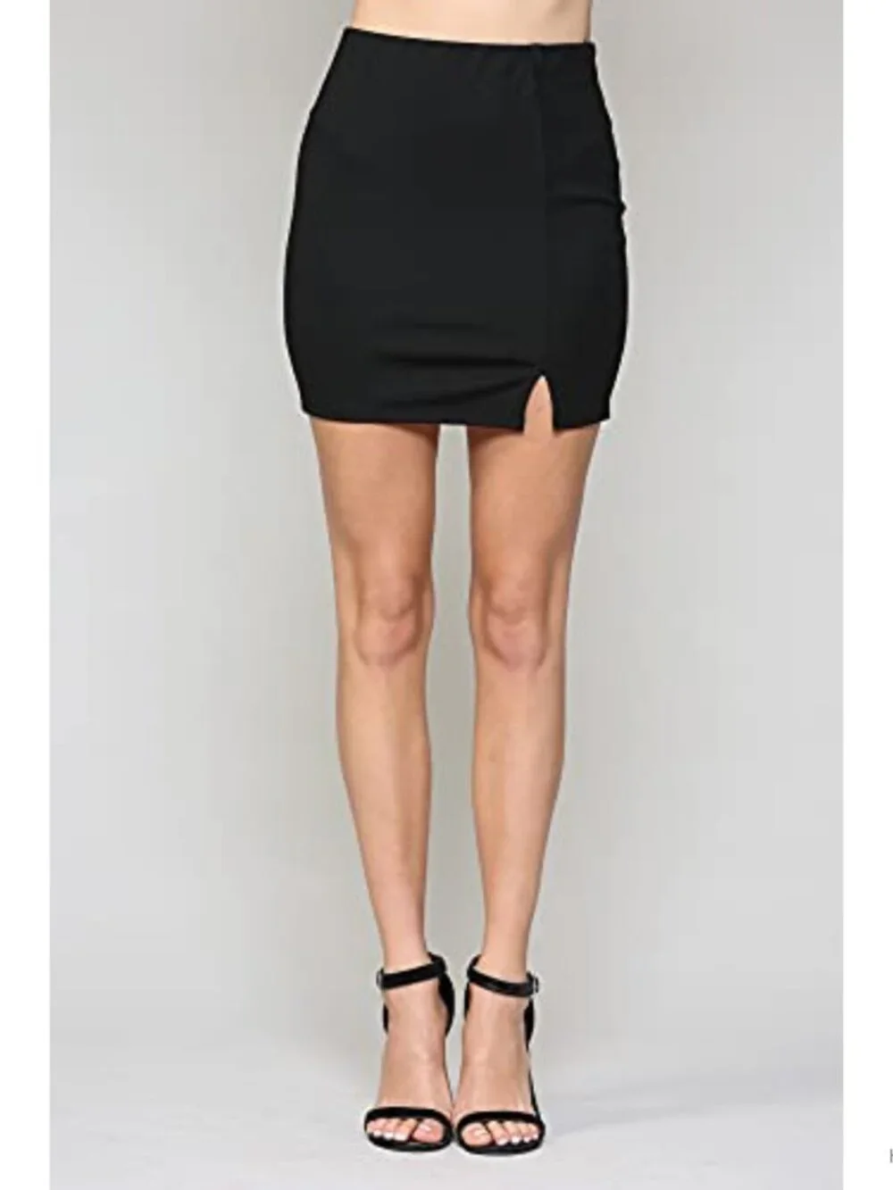 Women's Bodycon Mini Skirt with Slit - Lightweight Stretchy Jersey Knit